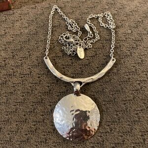 Lia Sophia Hammered Round Silver-tone Pendant Necklace